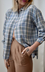 Raw Silk Pastel Plaid Long Sleeve Button Up