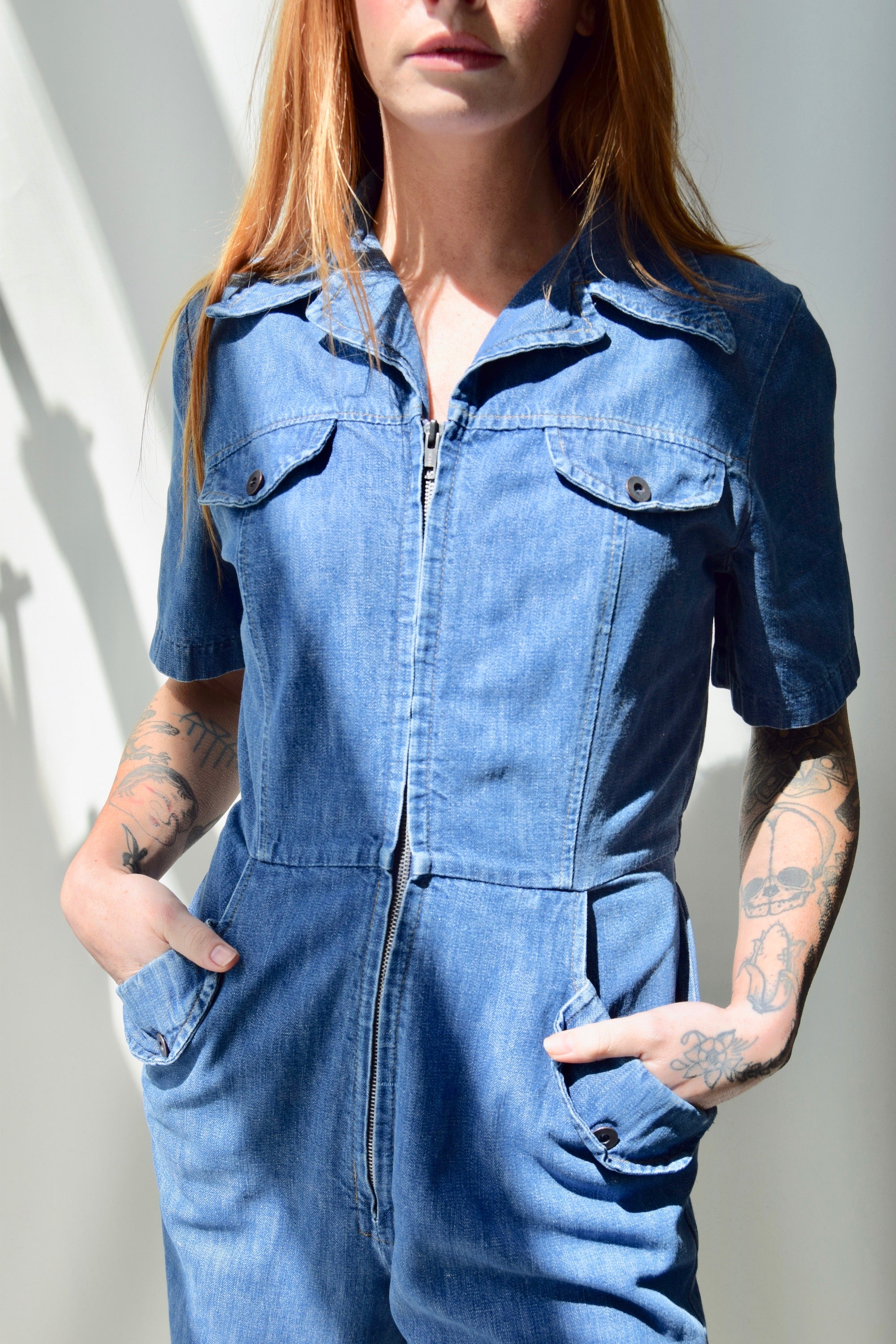 1970's Denim Flaired Jumpsuit