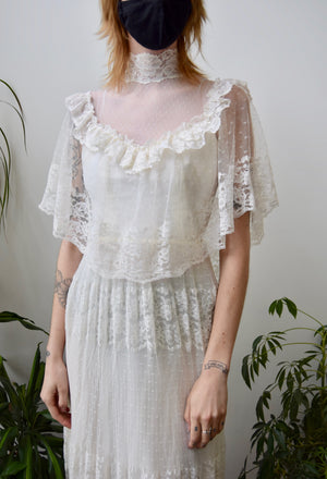 Seventies Lace Collar Capelet Dress