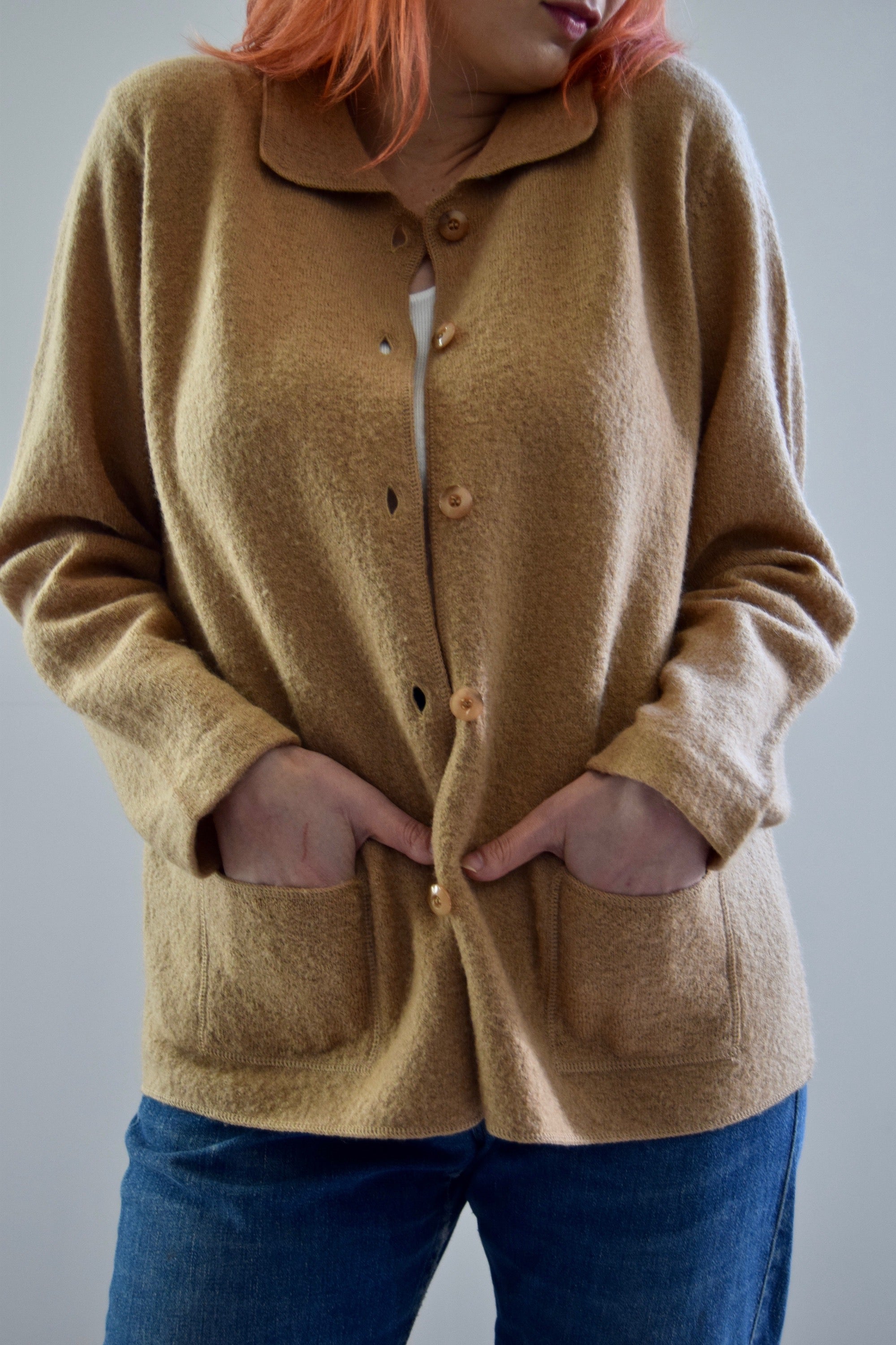 Lightweight Caramel Wool Sweater Coat