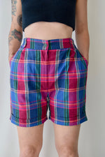 Linen Blend Bright Plaid Trouser Shorts