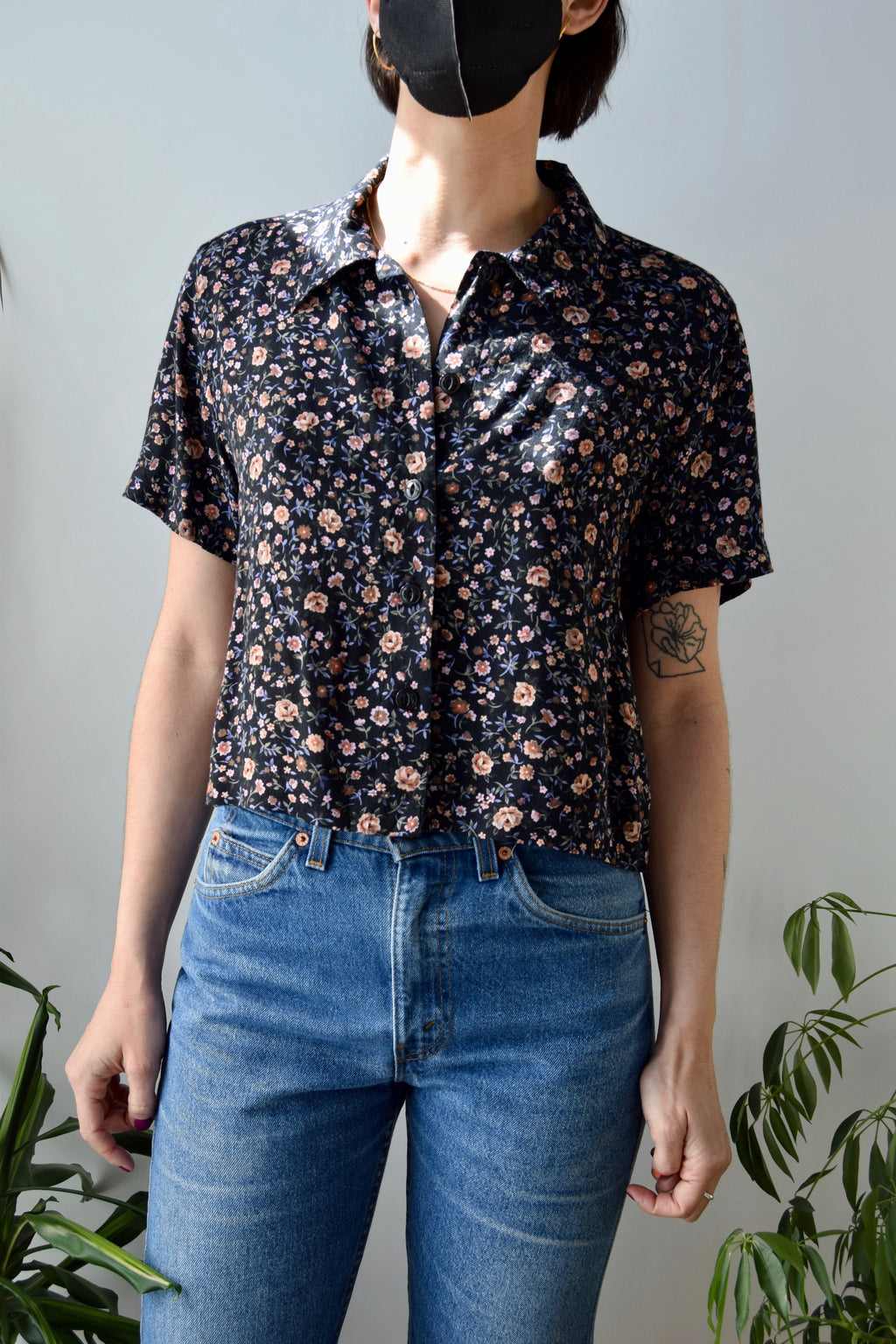 Cropped Floral Rayon Blouse