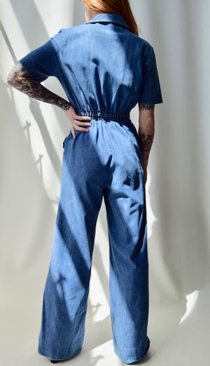 1970's Denim Flaired Jumpsuit