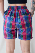 Linen Blend Bright Plaid Trouser Shorts