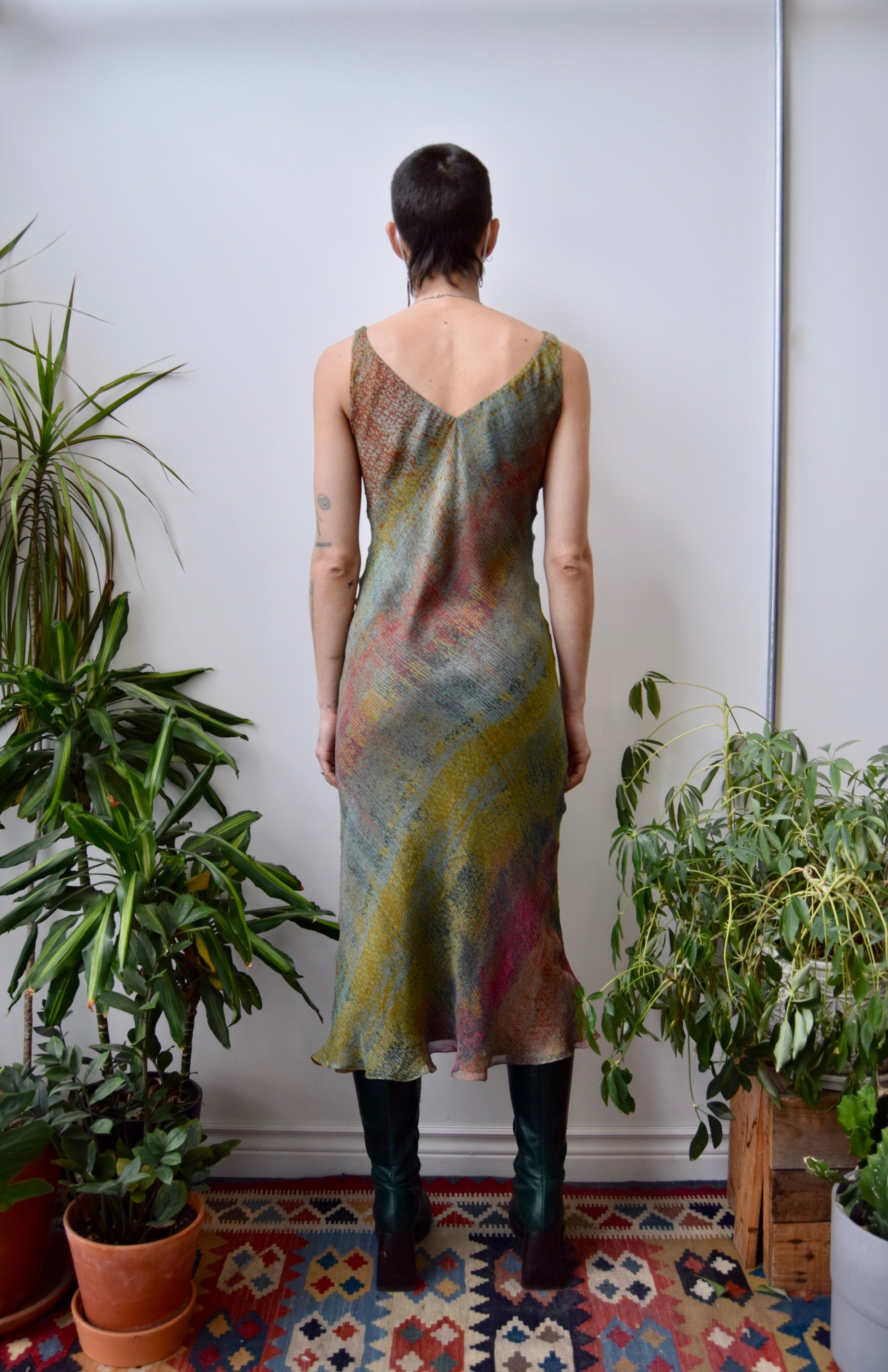 Abstract Silk Bias Cut Dress