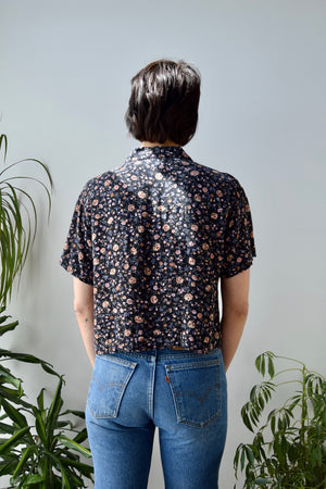 Cropped Floral Rayon Blouse