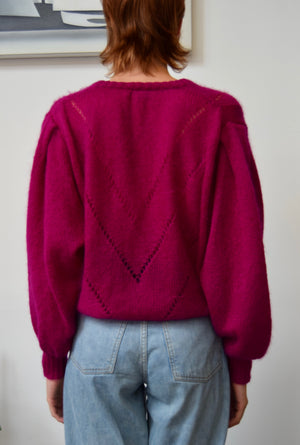Italian Magenta Mohair Cardigan Sweater