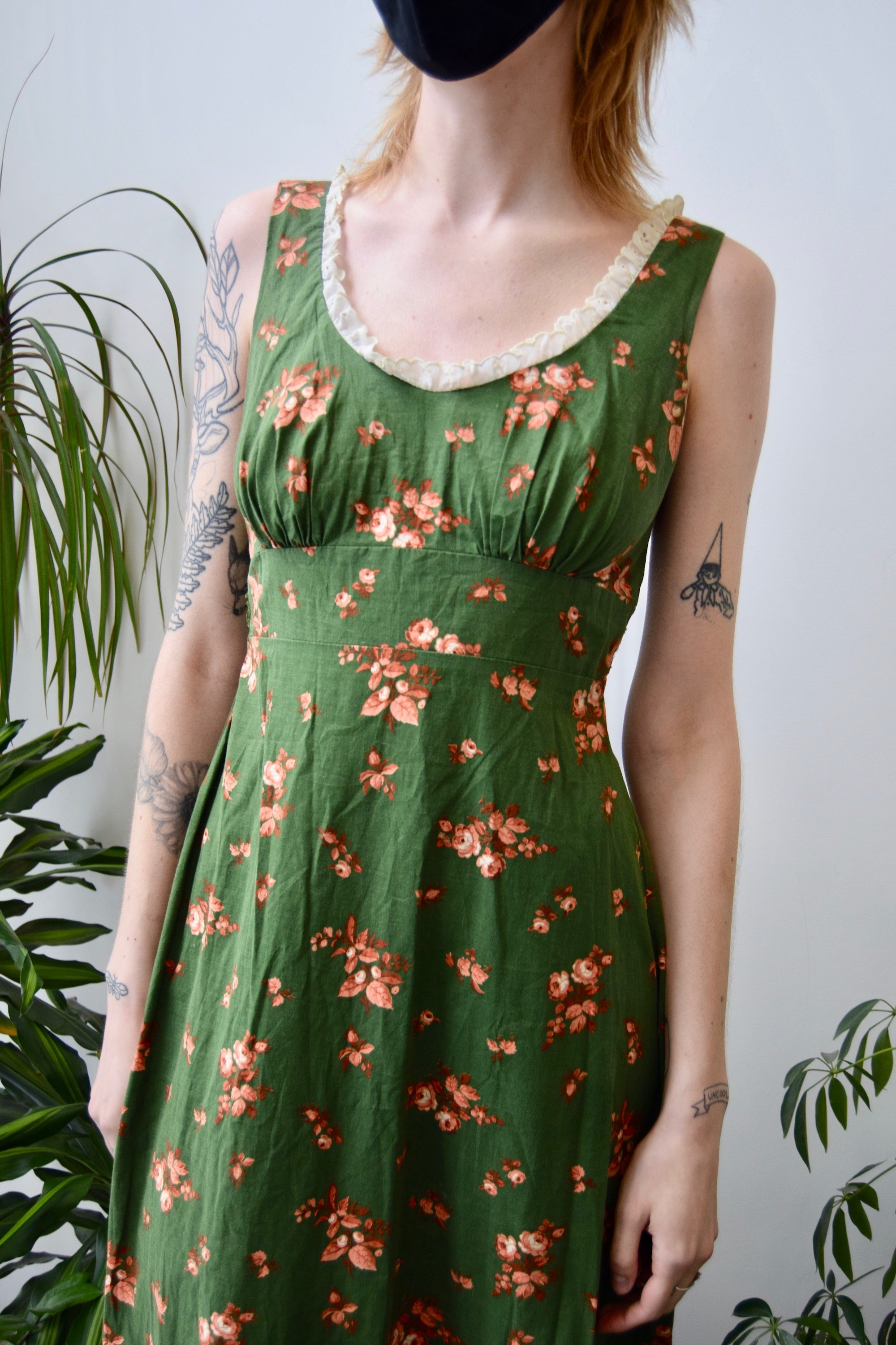 Seventies Olive Floral Maxi Dress