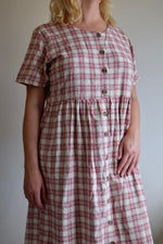 Raw Silk Oatmeal and Cranberry Plaid Dress