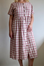 Raw Silk Oatmeal and Cranberry Plaid Dress