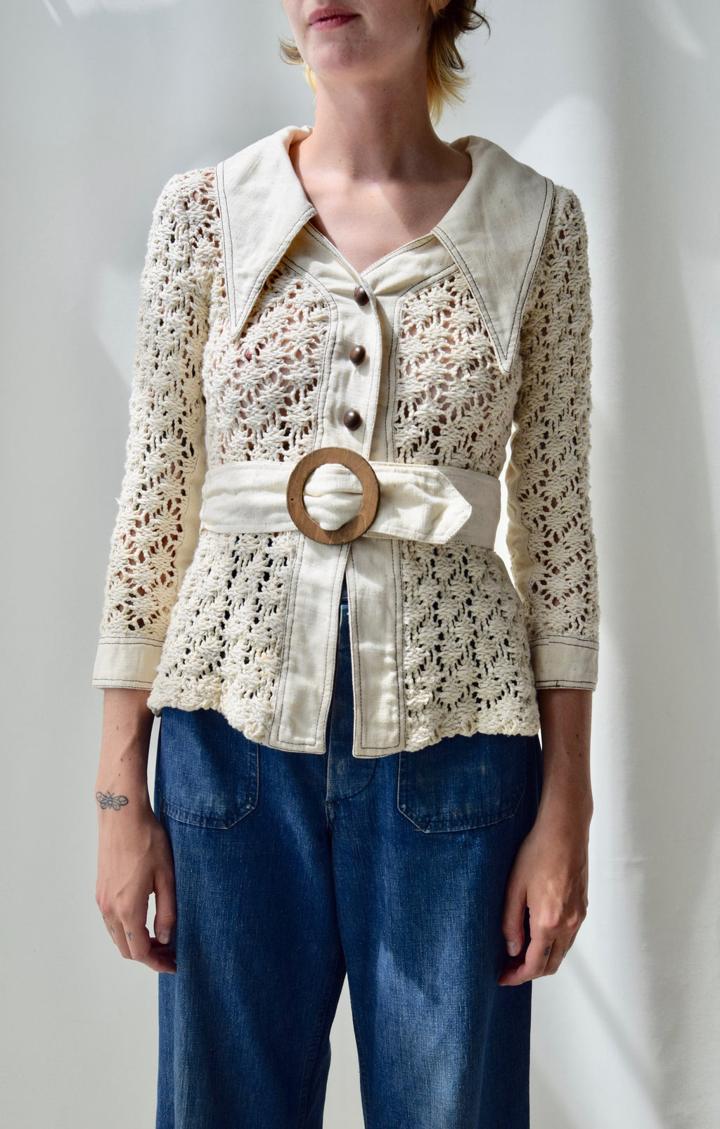 1970's Crocheted Cotton Jacket Top