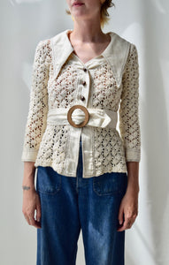 1970's Crocheted Cotton Jacket Top