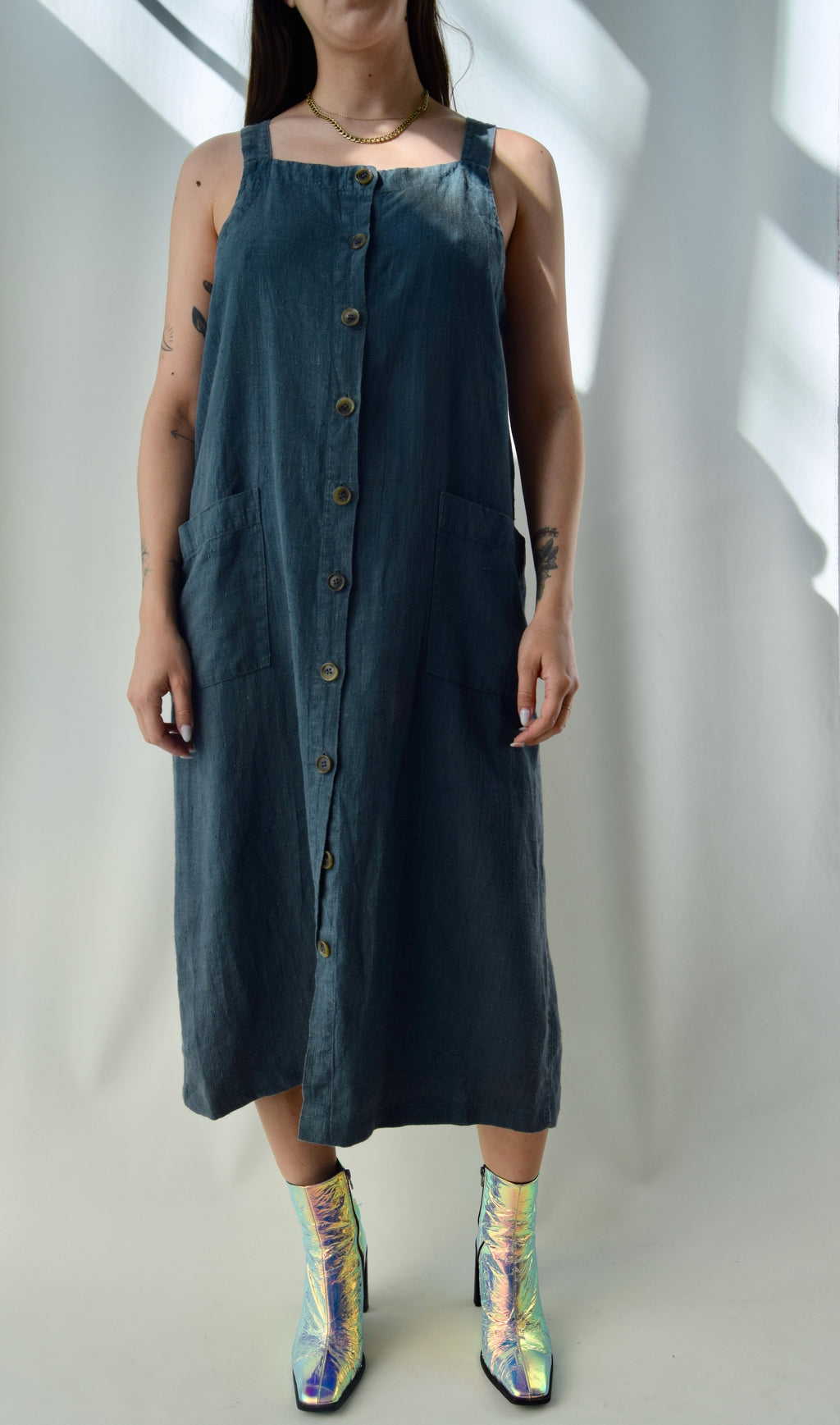 Dark Teal Linen Dress