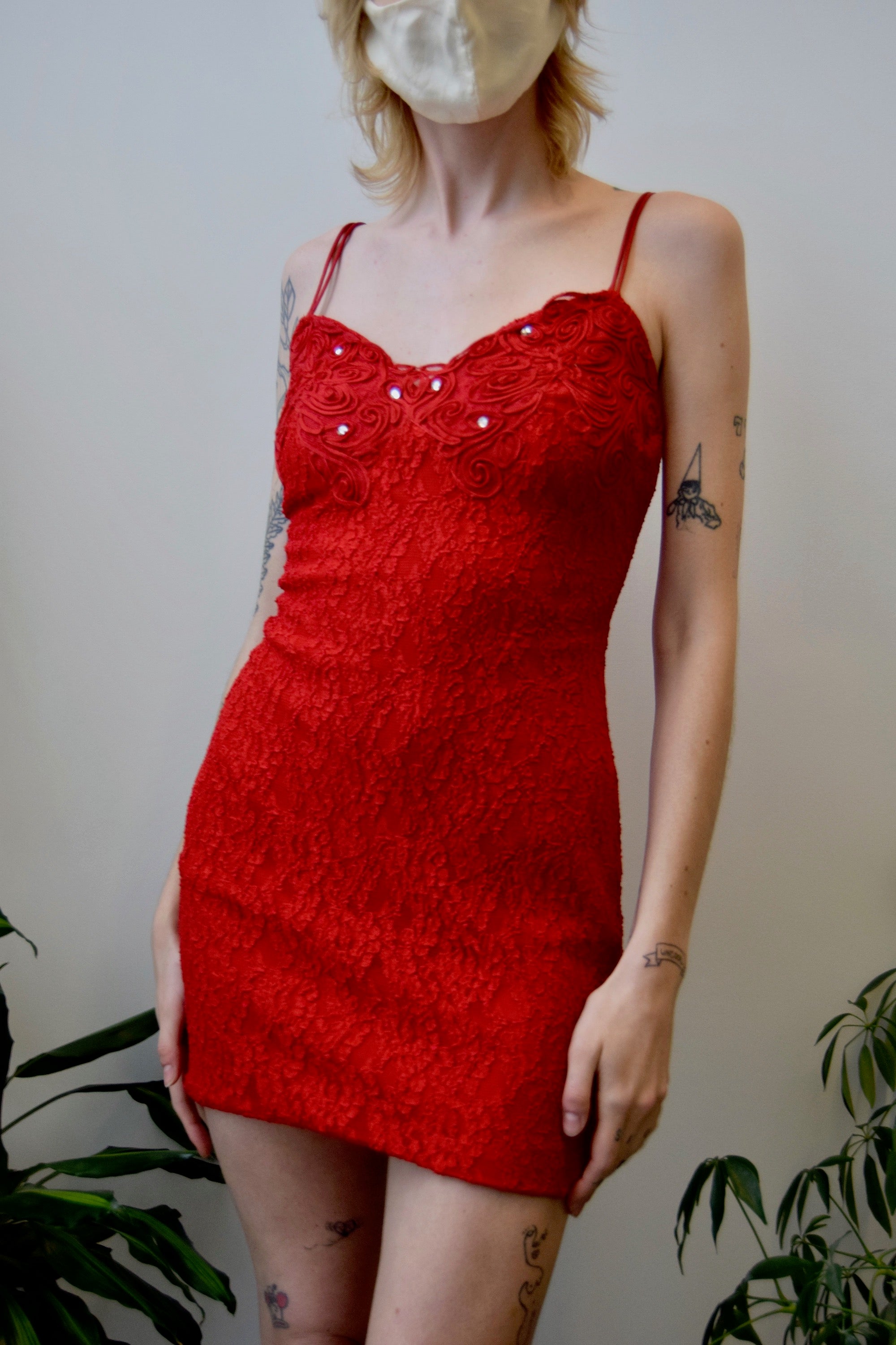 Nineties HOT Red Lace Mini Dress