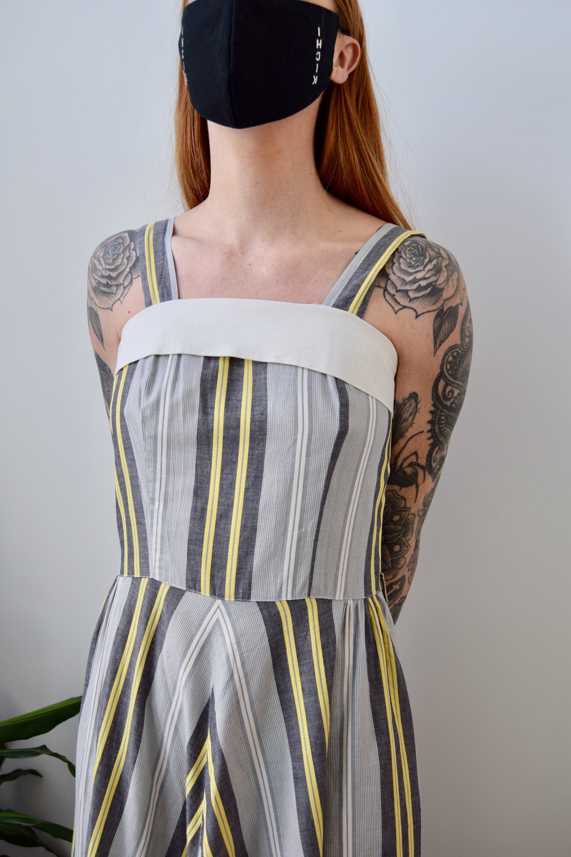 Vintage Grey & Yellow Striped Summer Dress