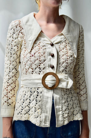 1970's Crocheted Cotton Jacket Top