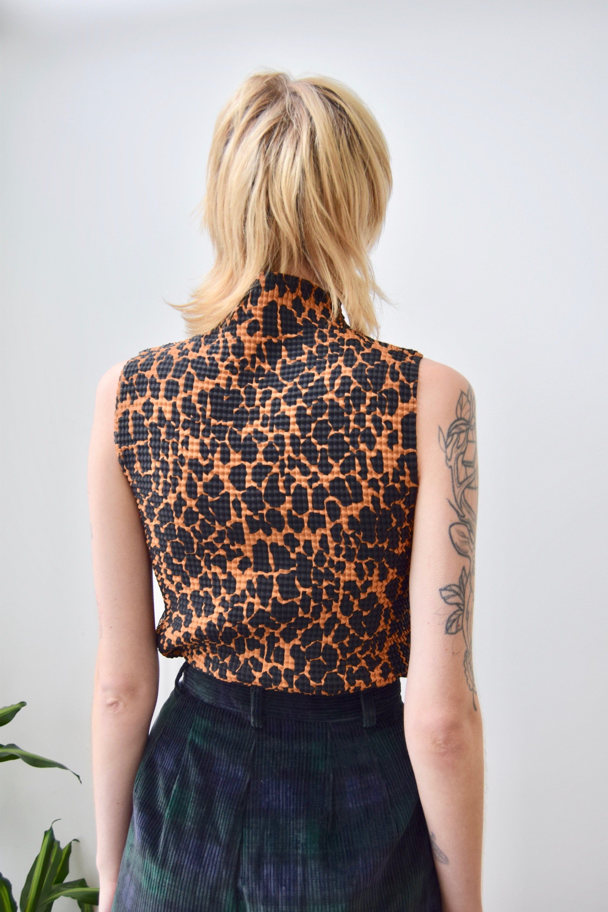 Animal Print Pleated Top