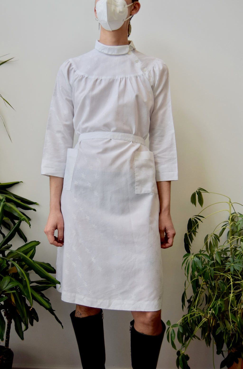 White Floral Nurse Uniform