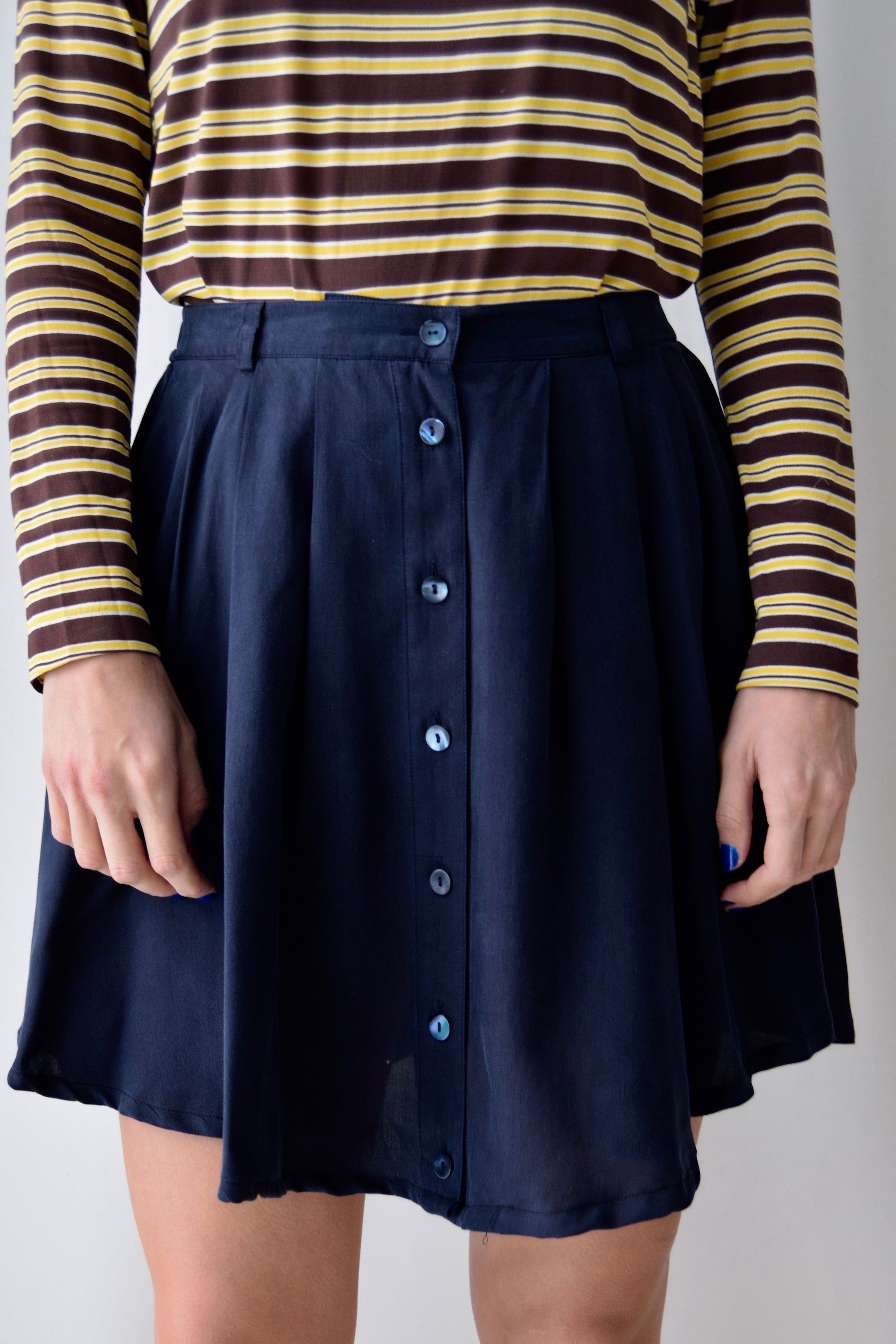 Button Front Silk Skirt
