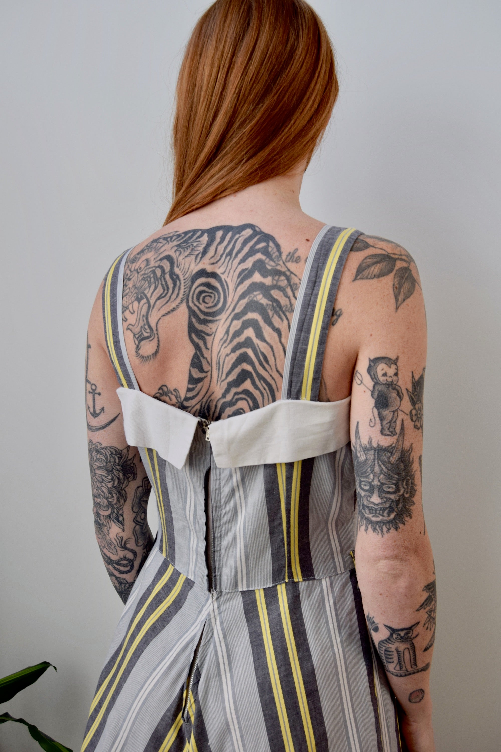 Vintage Grey & Yellow Striped Summer Dress