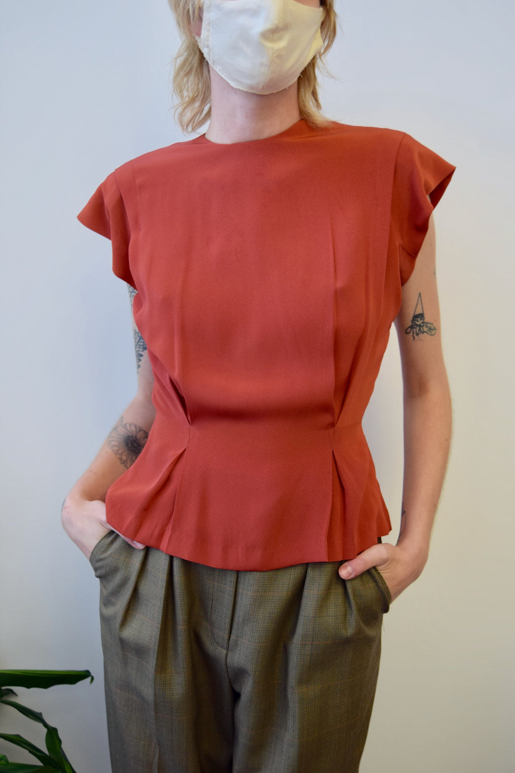 Forties Blush Red Peplum Top