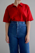 Corvette Red Linen Boxy Button Up Top