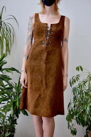 Seventies Lace Up Suede Dress