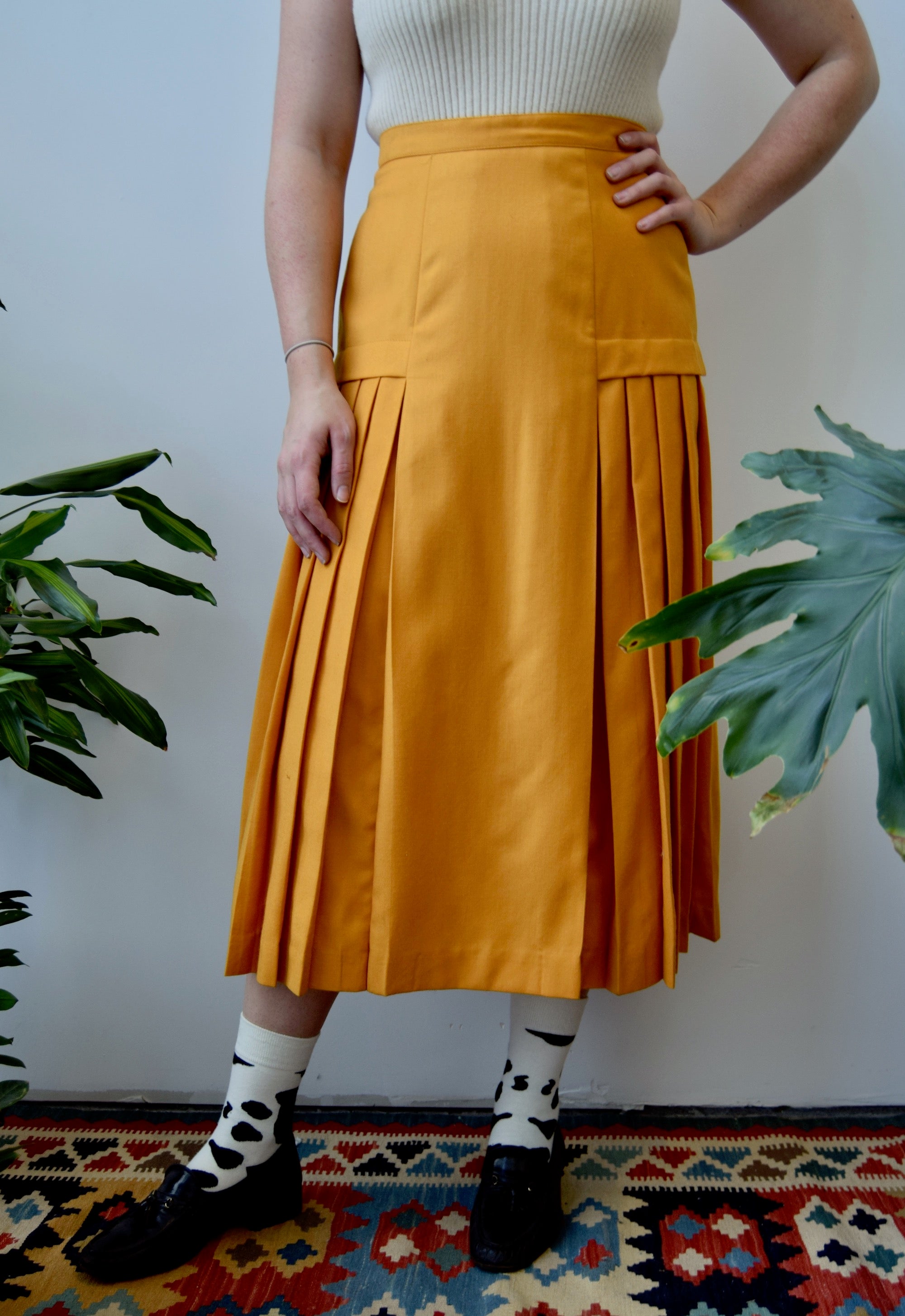 Sixties Pleated Mustard Wool Skirt