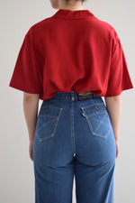 Corvette Red Linen Boxy Button Up Top