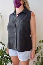 Black Linen Button Up Tank