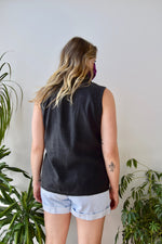 Black Linen Button Up Tank