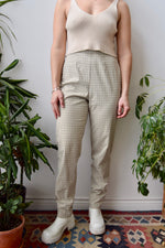 Beige Plaid Cigarette Trousers