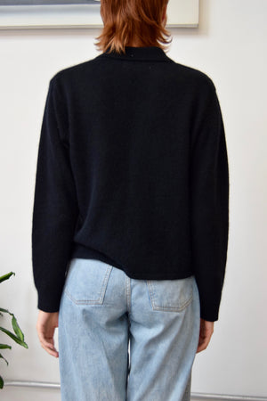 Classic Black Lambswool Blend Cardigan Sweater