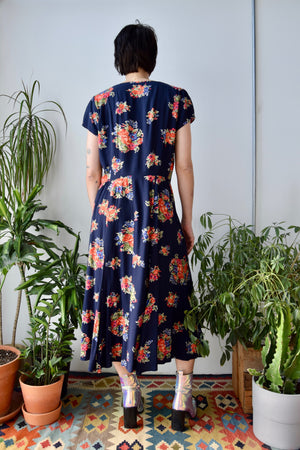 Navy Floral Rayon Midi Dress