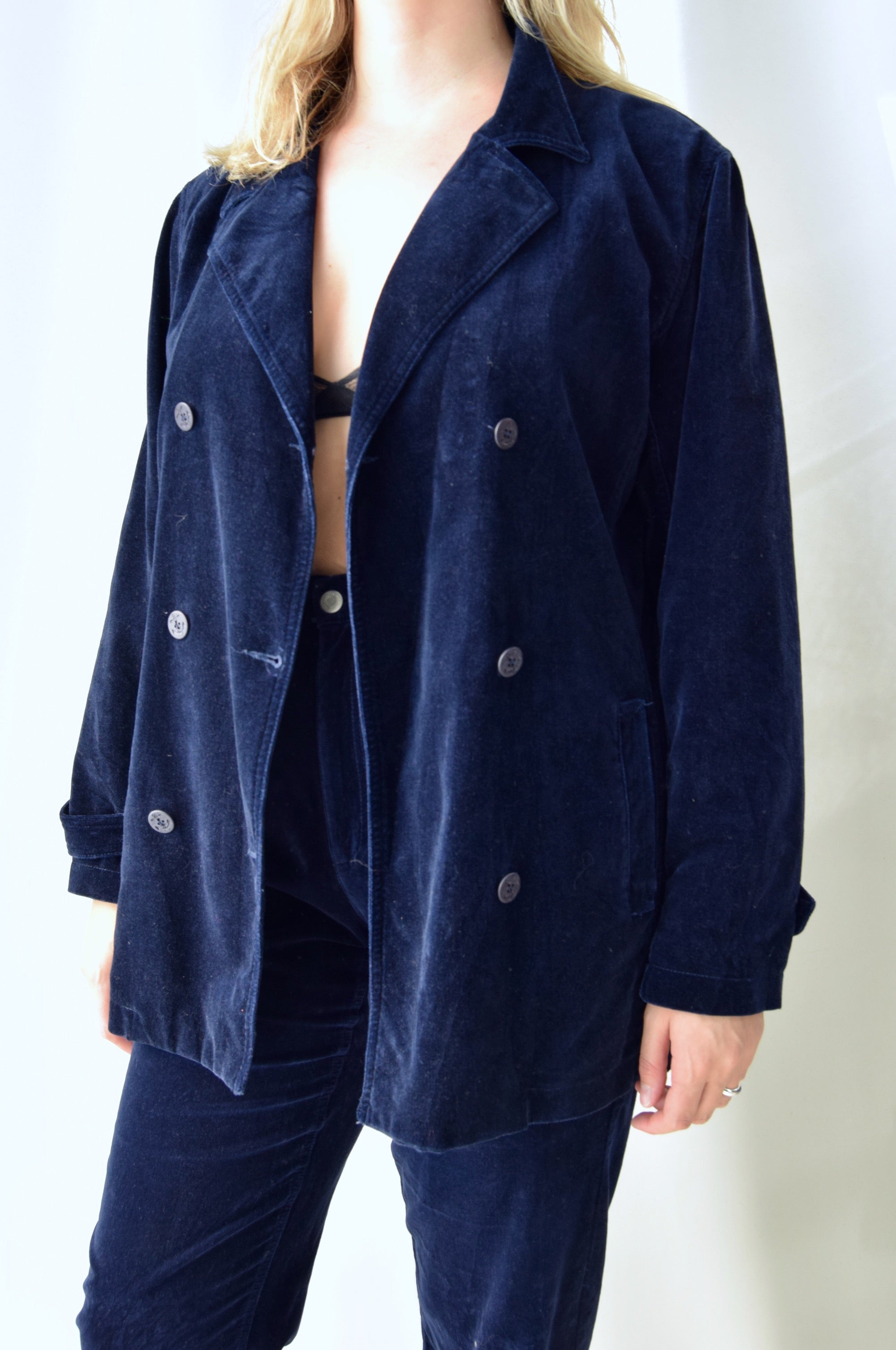 Navy Double Breasted Velvet Suit