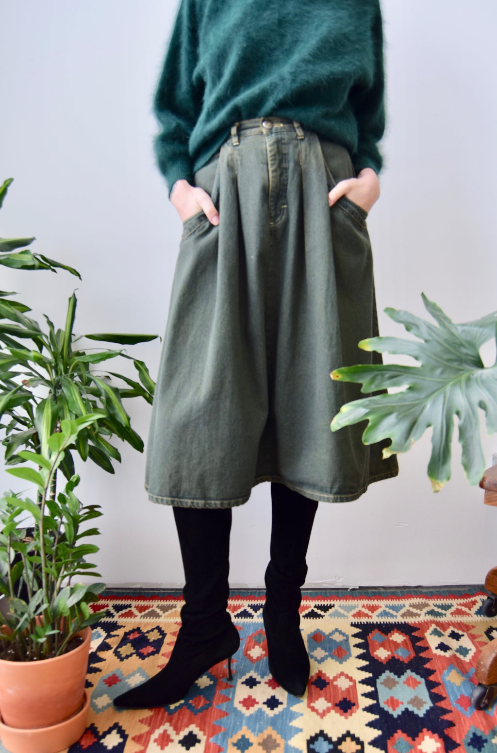 Olive Green Denim Skirt