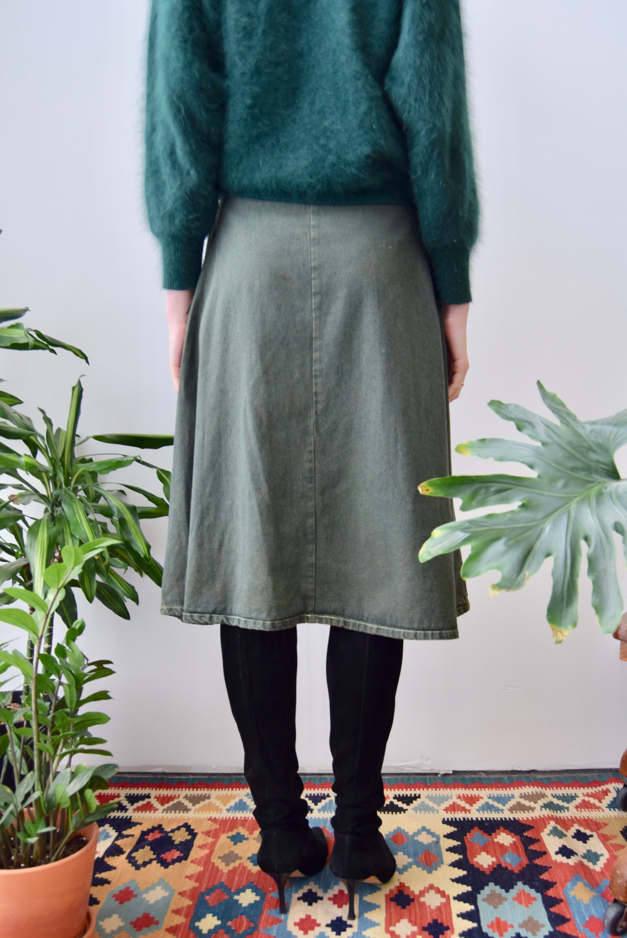 Olive Green Denim Skirt