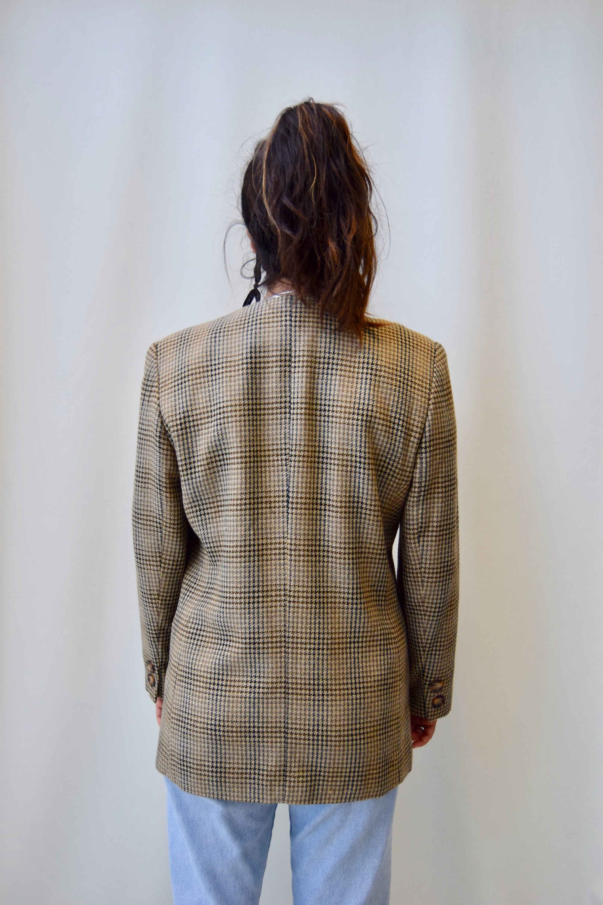 Collarless Houndstooth Blazer