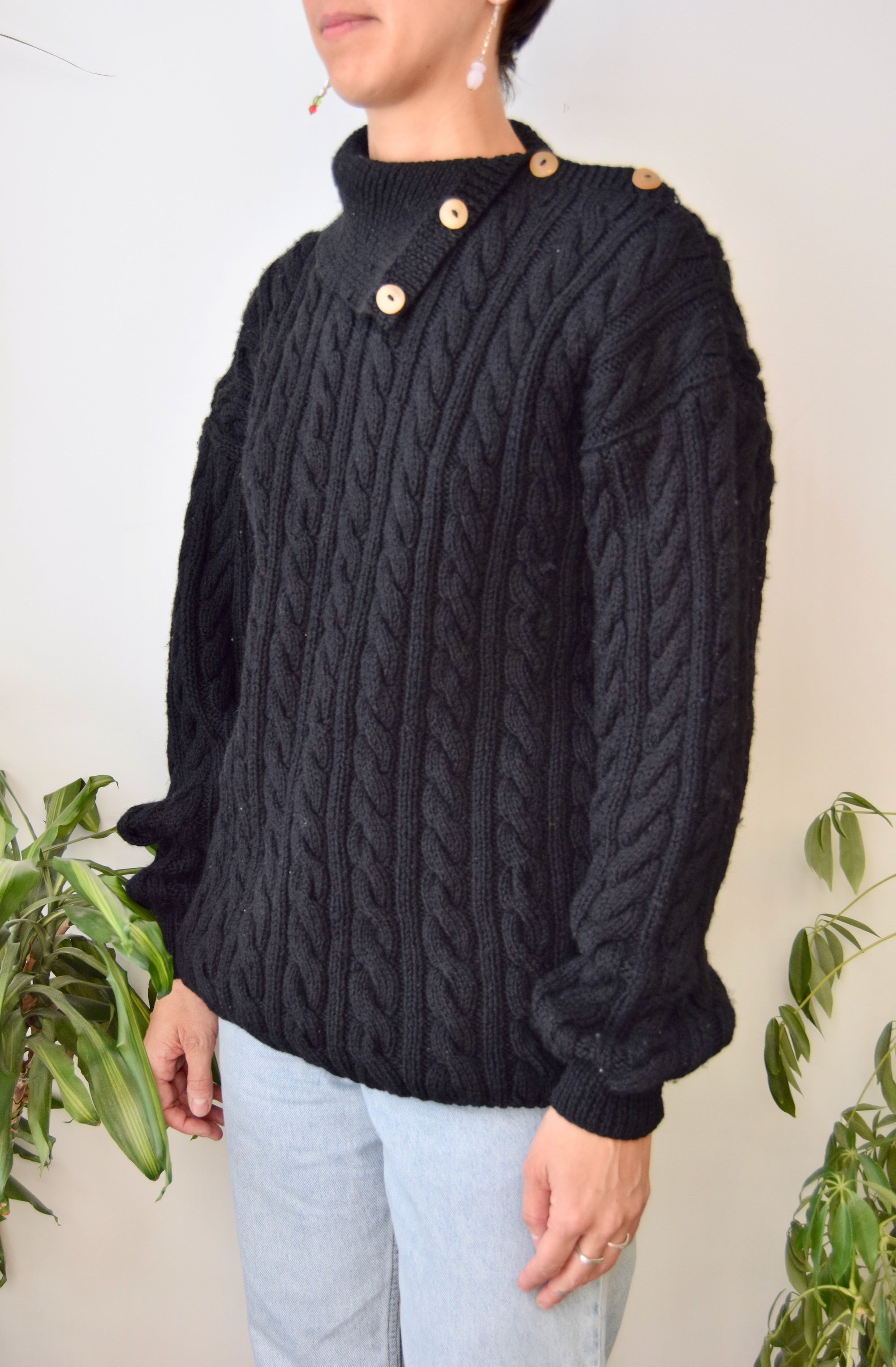 Classic Black Wool Fisherman Sweater