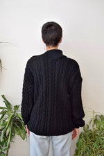 Classic Black Wool Fisherman Sweater