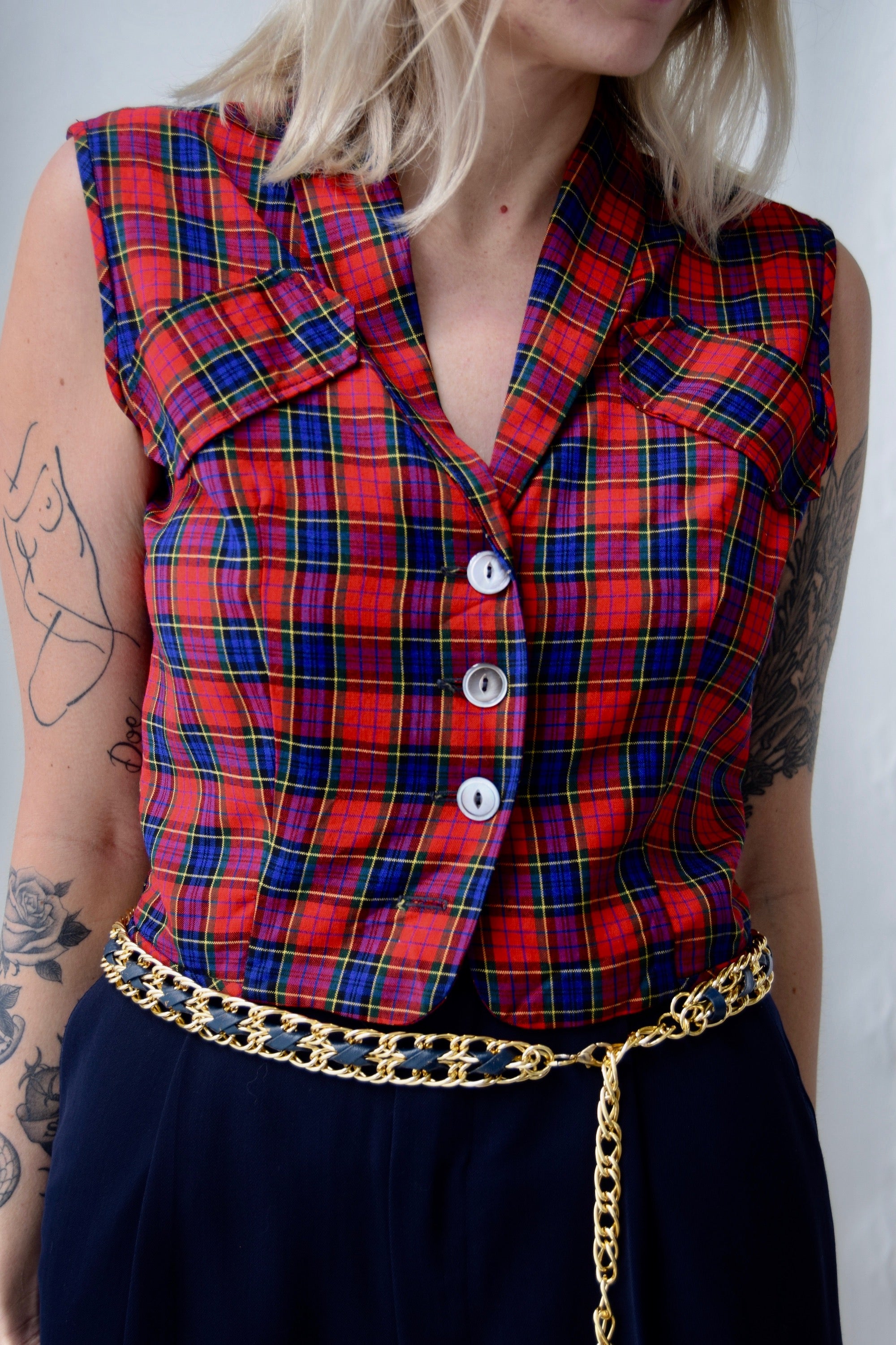 1950's Plaid Cropped Blouse