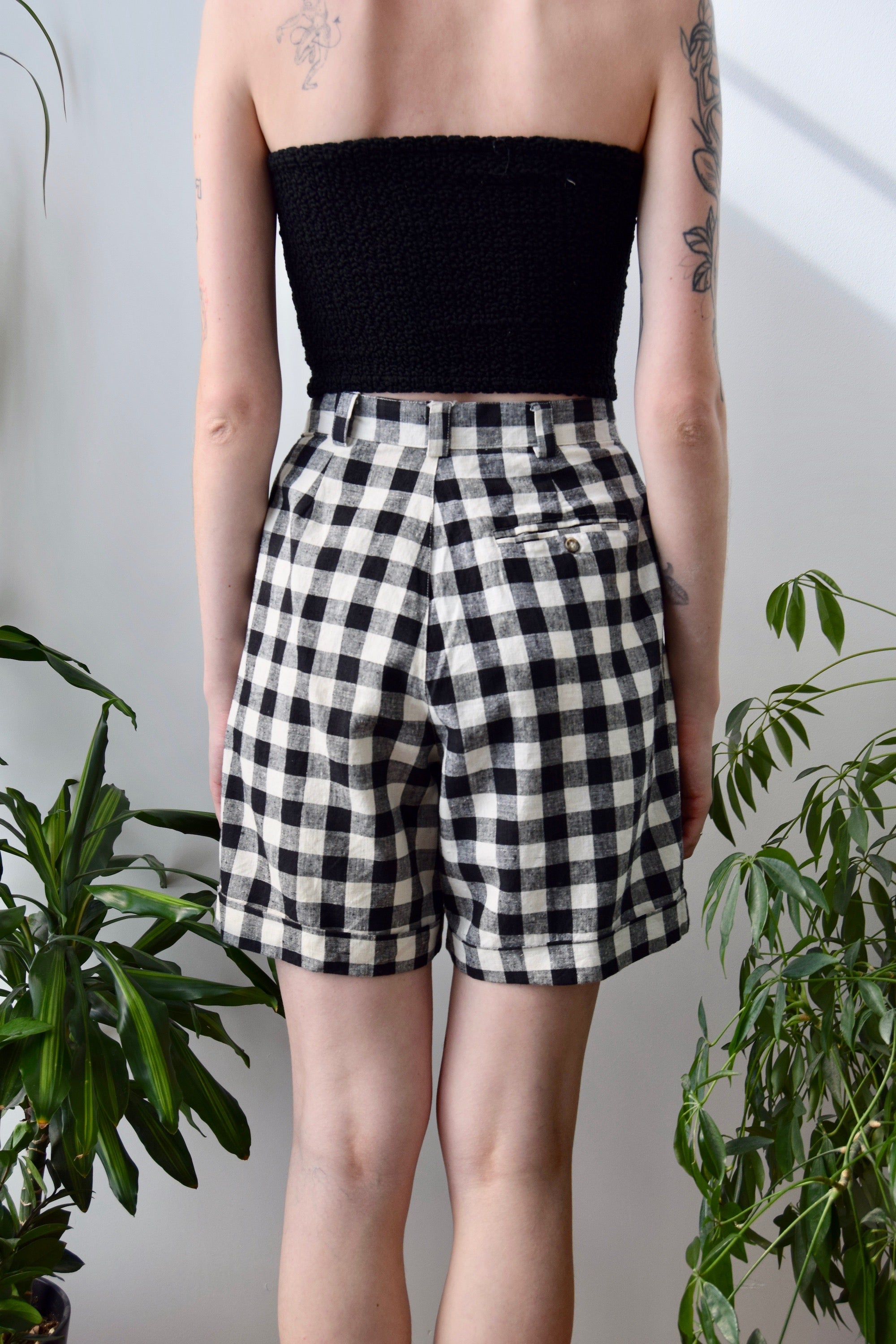 Black and White Gingham Linen Trouser Shorts