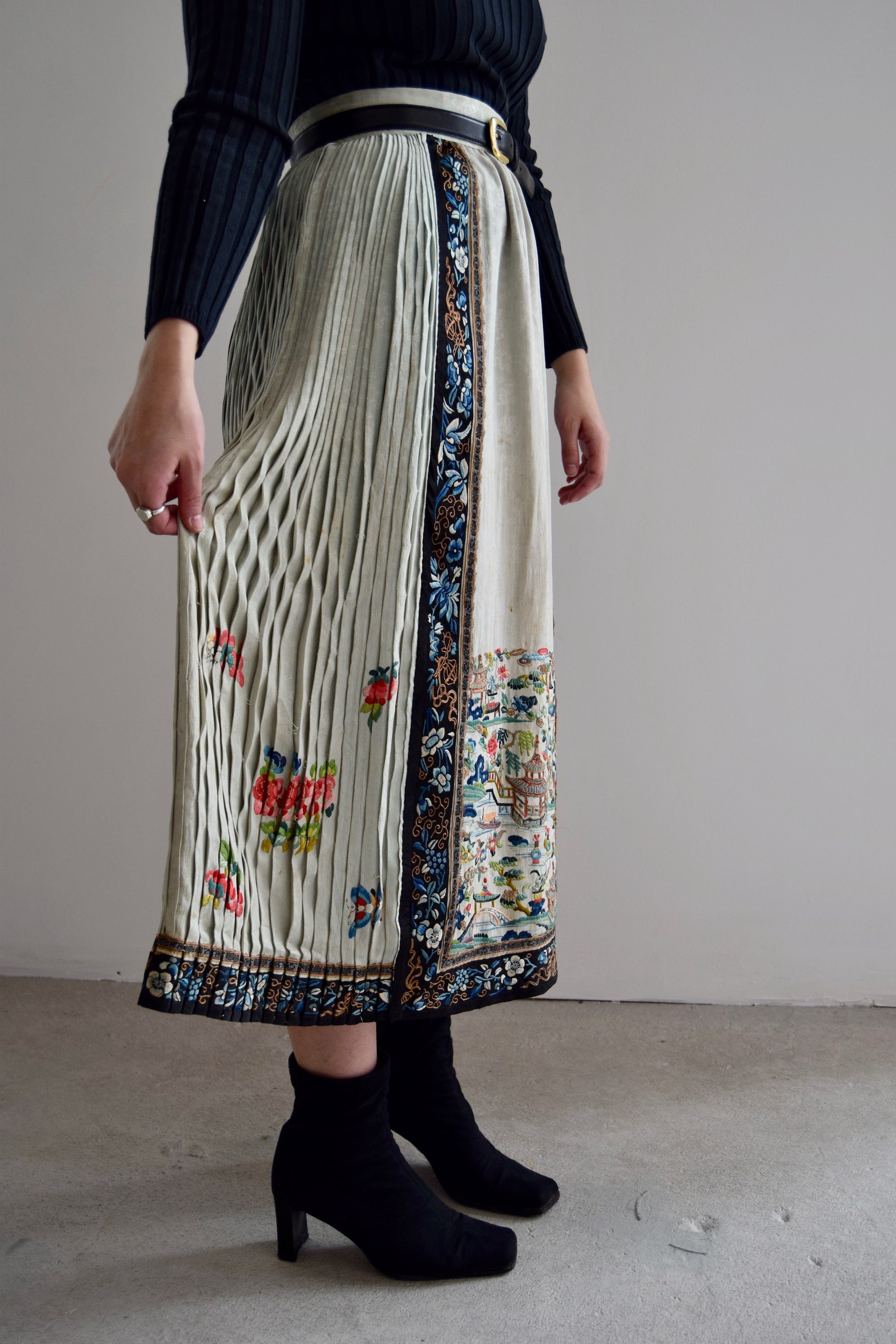 Antique Chinese Embroidered Silk Skirt