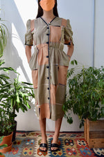 Eighties "Albert Nipon" Neutral Abstract Shirtdress