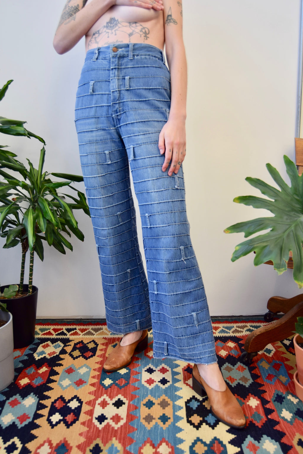 Seventies Pin Tuck Wide Leg Jeans