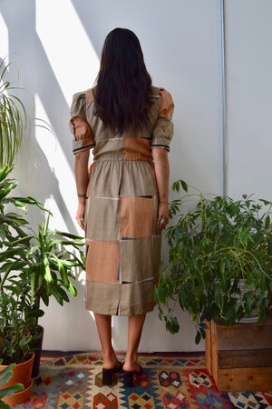 Eighties "Albert Nipon" Neutral Abstract Shirtdress