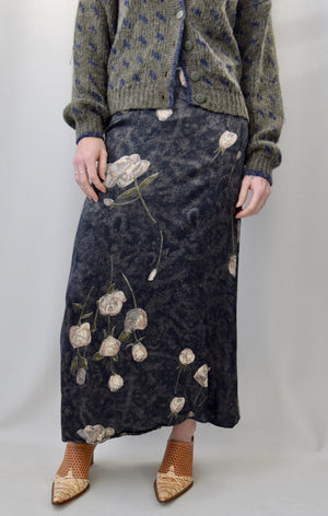 Nineties Charcoal Rose Rayon Skirt