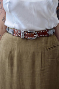 Vintage 90's Italian Leather & Metal Embellished Belt