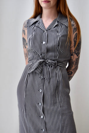 Silk Striped Maxi Shirt Dress