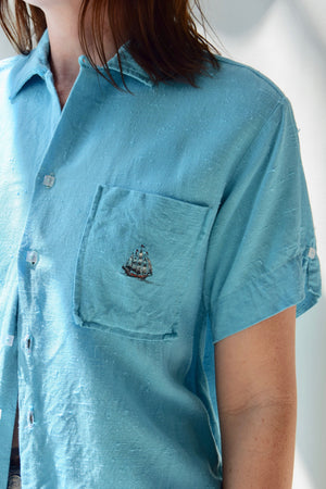 1950's Turquoise Nautical Button Up